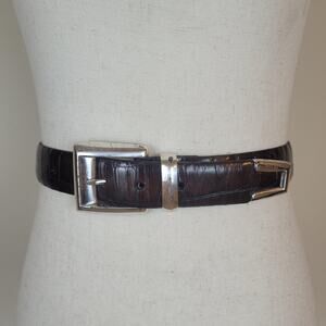 Fossil Belt Womens Small Brown Croc Embossed Leather Silver Buckle Western Boho